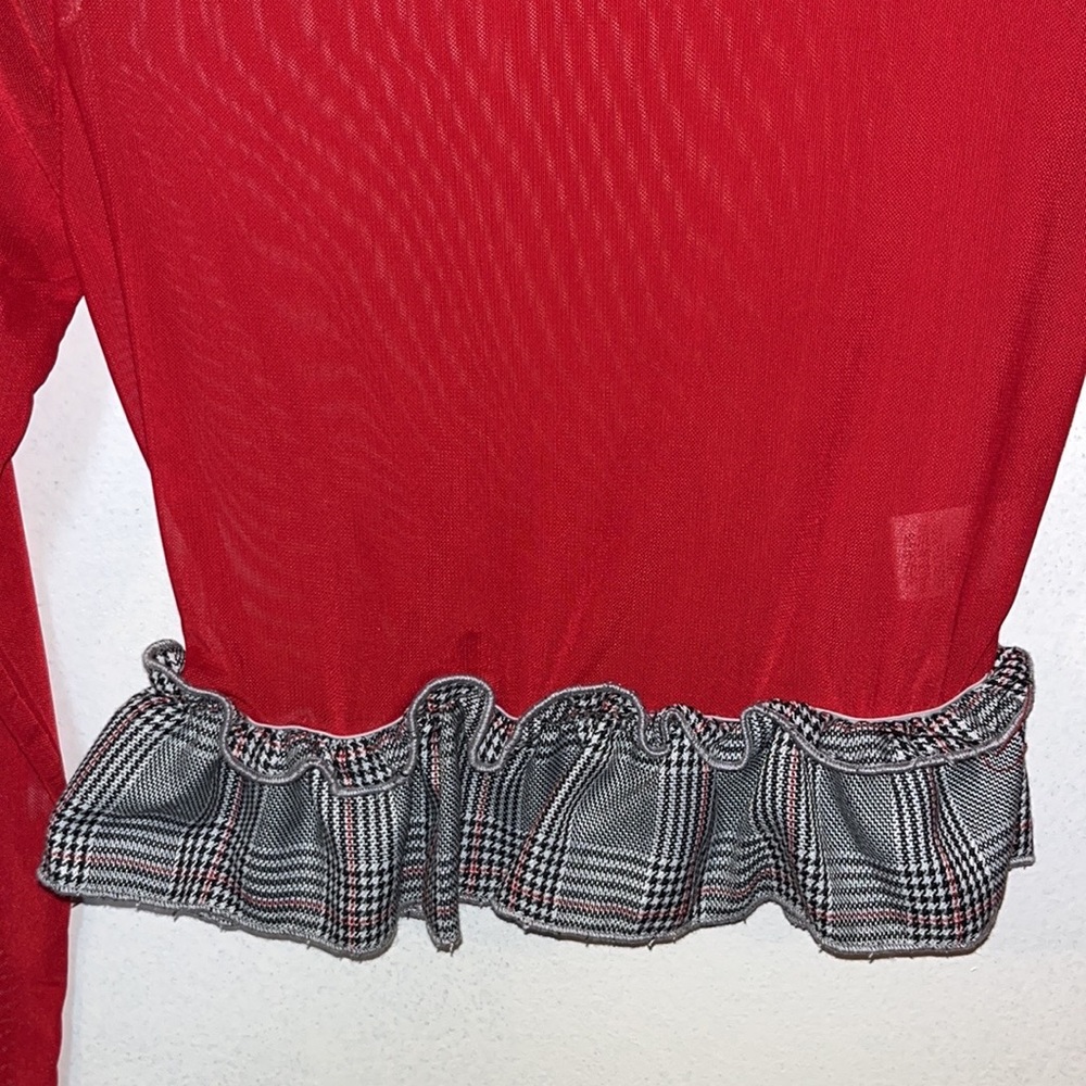 Sheer Crop Top with Plaid Ruffled Bottom - Picture 3 of 6